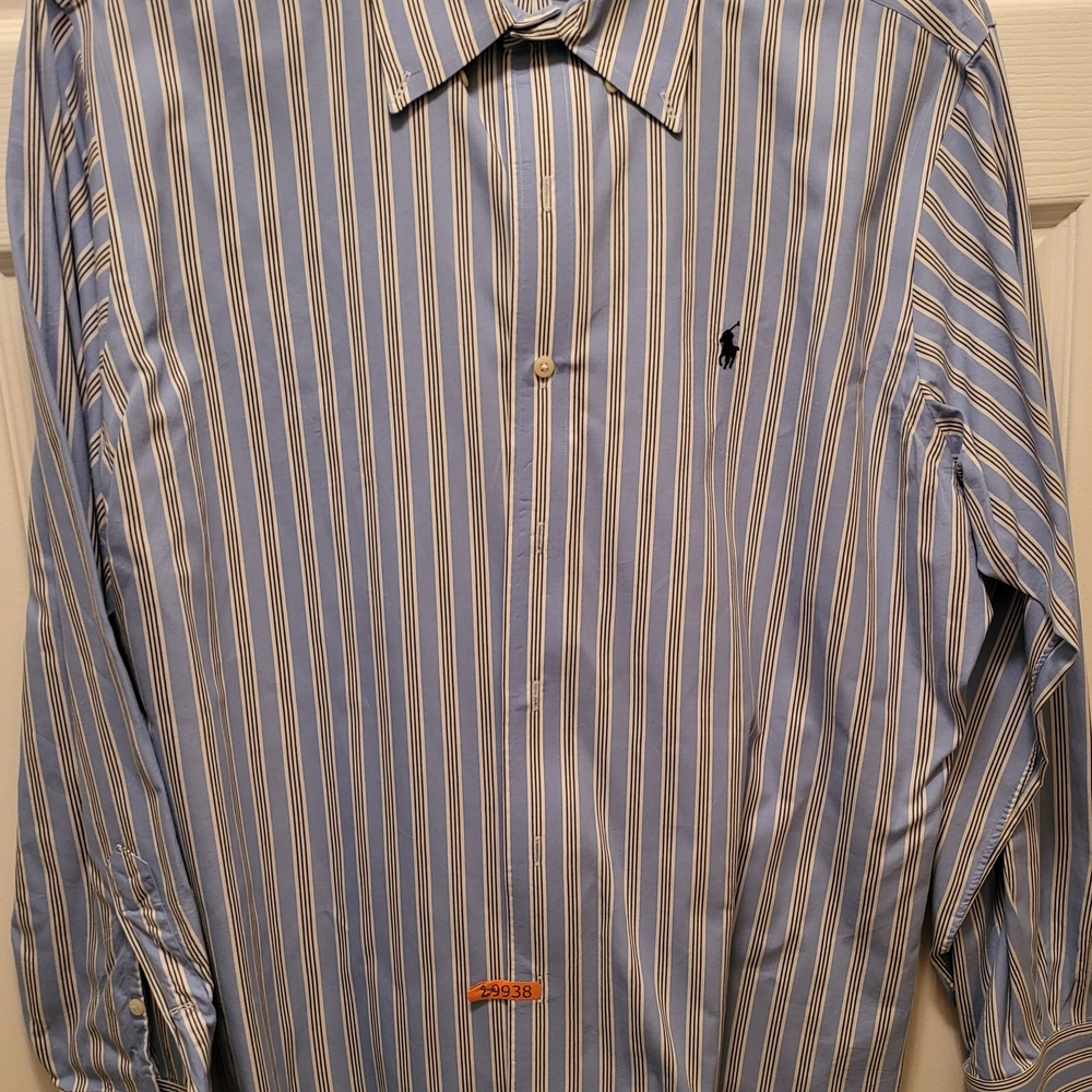 Polo by Ralph Lauren Light Blue White and Navy Striped Dress Shirt